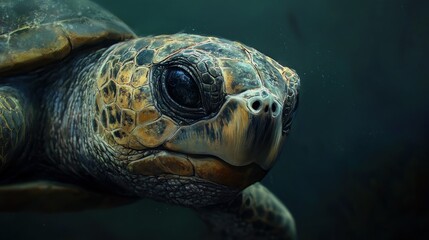 Obraz premium Close-up of a Sea Turtle's Head with a Dark Background