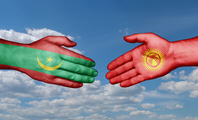 Kyrgyzstan and Mauritania country handshaking with flags, consensus concept international co-operation illustration