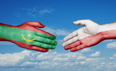 Poland and Mauritania country handshaking with flags, consensus concept international co-operation illustration