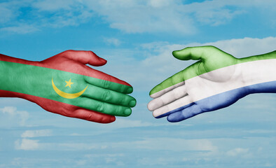 Sierra Leone or Salone and Mauritania country handshaking with flags, consensus concept international co-operation illustration