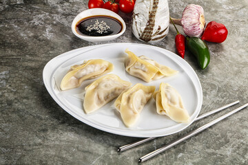 Japanese cuisine - dumplings gyoza with sauce