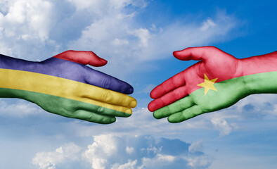 Burkina Faso and Mauritius country handshaking with flags, consensus concept international co-operation illustration