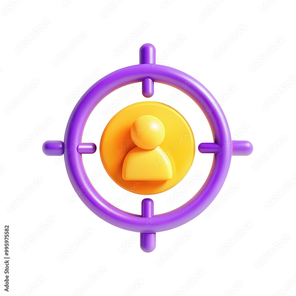 Aufkleber a 3d rendering of a colorful user icon in a purple target circle. the design is modern and playful, 