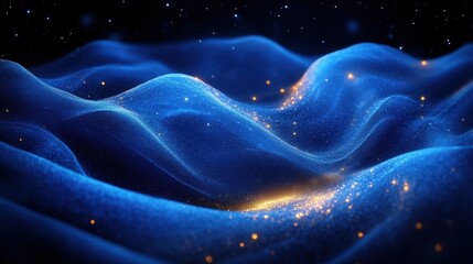 Obraz premium Abstract Blue Flowing Hills With Twinkling Light Particles