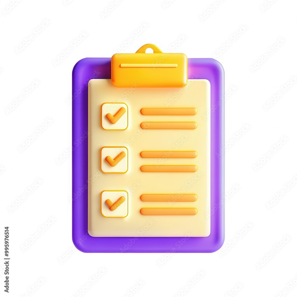 Poster a 3d rendered checklist icon featuring a clipboard with checkmarks and lines. perfect for to-do list