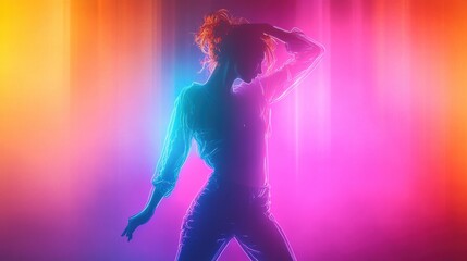 Obraz premium artistic concept banner featuring neon silhouette of dancer on colorful background, perfect for performance and entertainment promotions