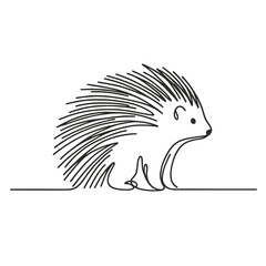 A black and white drawing of a porcupine. The porcupine is standing on a white background