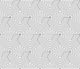 Vector seamless texture. Modern geometric background with hexagons made of thin threads.