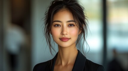 Obraz premium Portrait of a Beautiful Young Asian Woman with Long Black Hair