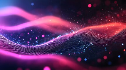 Creative motion waving dots texture with glowing defocused particles. Technology digital wave background concept. Cyber or technology background. 