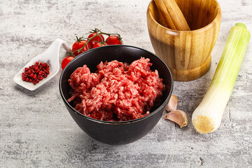 Minced beef meat in the bowl