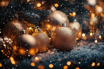 Fototapeta premium holiday decoration ideas, bright tinsel, twinkling lights, and shimmering snowflakes create a festive christmas ornament banner spreading holiday joy in a beautiful flat lay display