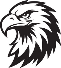 Obraz premium Silhouette of an eagle's head in vector art style, set against a clean white background for a striking logo effect