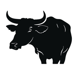 A cow   vector silhouette, a cow with horns ,silhouette isolated white background