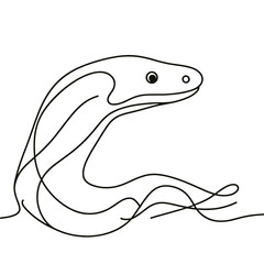 A snake is drawn in a line drawing style. The snake is curled up and has a long, thin body. The snake's head is pointed and it has a curious expression. The snake is sitting on a surface