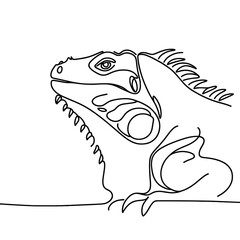 A lizard is drawn in a black and white style. The lizard is looking at the camera and has a long tail