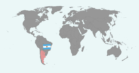 Obraz premium Pin map with Argentina flag on world map. Vector illustration.