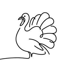 A turkey is shown in a black and white drawing. The turkey is standing on a white background