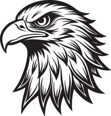 Obraz premium Silhouette of an eagle's head in vector art style, set against a clean white background for a striking logo effect