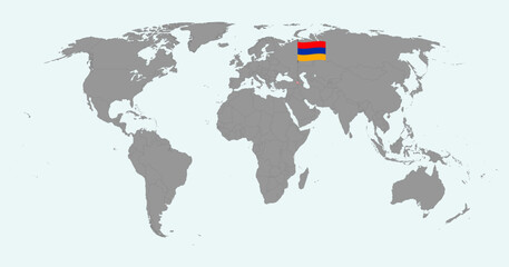 Pin map with Armenia flag on world map. Vector illustration.
