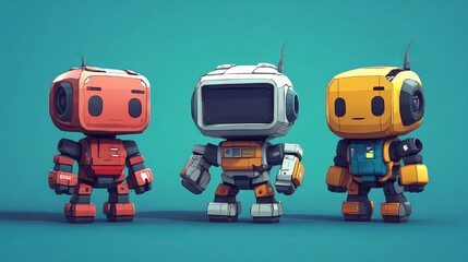 Fototapeta premium Robotic characters in colorful designs showcasing creativity and innovation