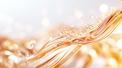 This background features a flowing wave of golden liquid, accented by tiny sparkling bubbles that add a touch of elegance and freshness. The light creates a luminous effect, enhancing the atmosphere