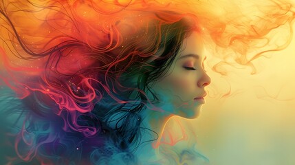 Illustrate the girl with long flowing hair. AI generated