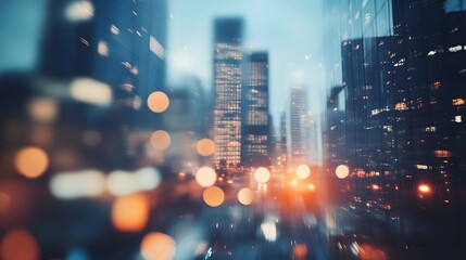 Naklejka premium abstract background of blurred skyscrapers at night business and technology concept. 