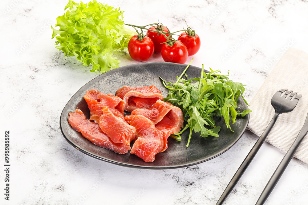 Canvas Prints Sliced salmon with fresh arugula