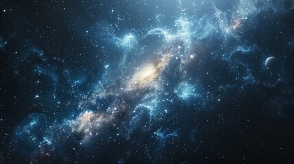 Fototapeta premium A mesmerizing cosmic vista reveals swirling galaxies in the depths of the universe at nighttime. Generative AI