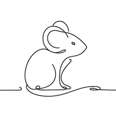 A black and white drawing of a mouse. The mouse is sitting on a white background. The drawing is simple and minimalistic, with only the outline of the mouse visible. Concept of calm and serenity