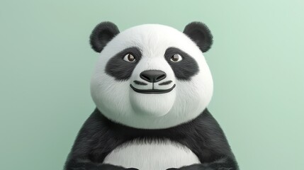 Naklejka premium A smiling 3D cartoon panda bear against a green background.