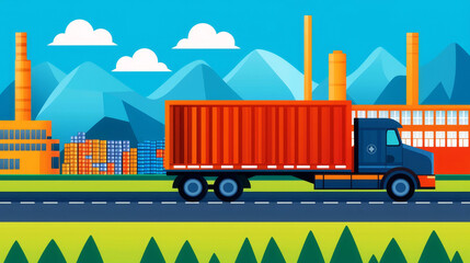 Naklejka premium Factory to pharmacy supply chain, network of warehouses and transportation, flat design illustration