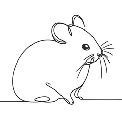 A small black and white drawing of a mouse. The mouse is sitting on a surface and has a cute expression on its face