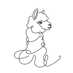 A white line drawing of a llama with a scarf around its neck. The drawing is simple and elegant, with the llama's features emphasized by the use of lines. The scarf adds a touch of warmth