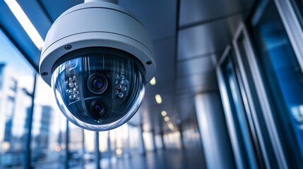 building security camera in downtown city.