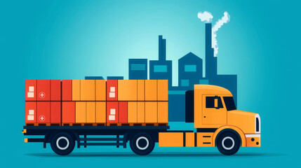 Naklejka premium Factory to pharmacy supply chain, network of warehouses and transportation, flat design illustration