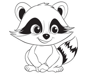 Racoon coloring pages for kids, outline racoon, racoon vector
