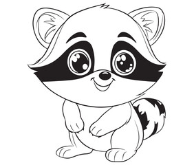 Racoon coloring pages for kids, outline racoon, racoon vector