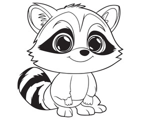 Racoon coloring pages for kids, outline racoon, racoon vector