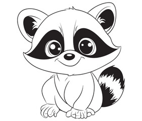 Racoon coloring pages for kids, outline racoon, racoon vector