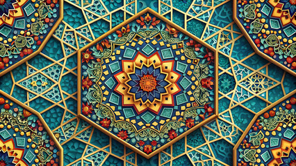 Intricate geometric patterns in bold contrasting colors, geometric, patterns, intricate, bold, contrasting, colors, abstract