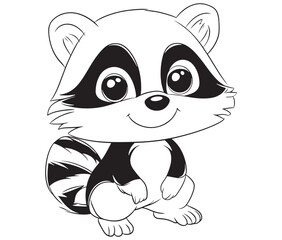 Racoon coloring pages for kids, outline racoon, racoon vector