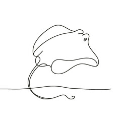 A line drawing of a stingray with a long tail. The drawing is in black and white and is very simple