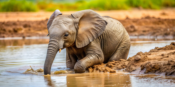 Adorable baby elephant playing in the mud, elephant, cute, baby, animal, wildlife, mud, playing, adorable, sweet, trunk, grey, nature