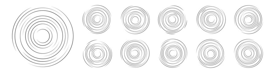 Set of concentric ripple circle vector icons. Radial signal, sonar wave, soundwave icons