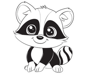 Racoon coloring pages for kids, outline racoon, racoon vector
