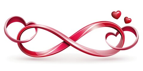 Fototapeta premium Swirling ribbons dance around each other in an infinite loop, embracing entwined stylized hearts that symbolize eternal love and unity.