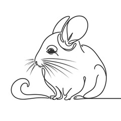 A small black and white drawing of a mouse. The mouse is sitting on a white background. The mouse is looking at the camera