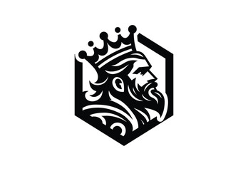 King Logo.King Icon.King with Crown in Hexagonal Logo On White Background